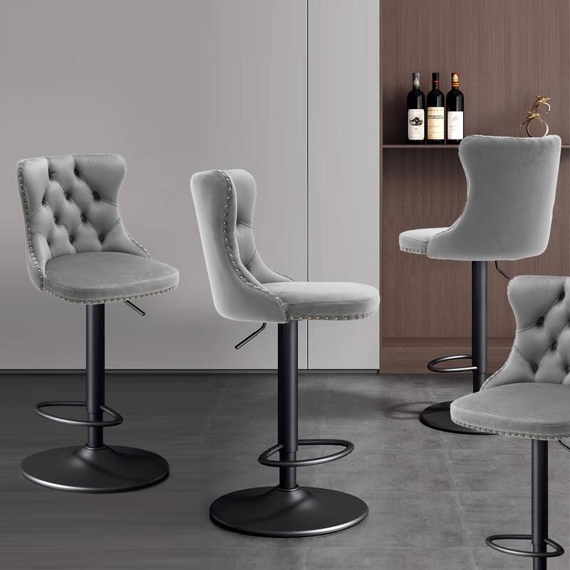Velvet Adjustable Swivel Counter Height Barstools Set of 2