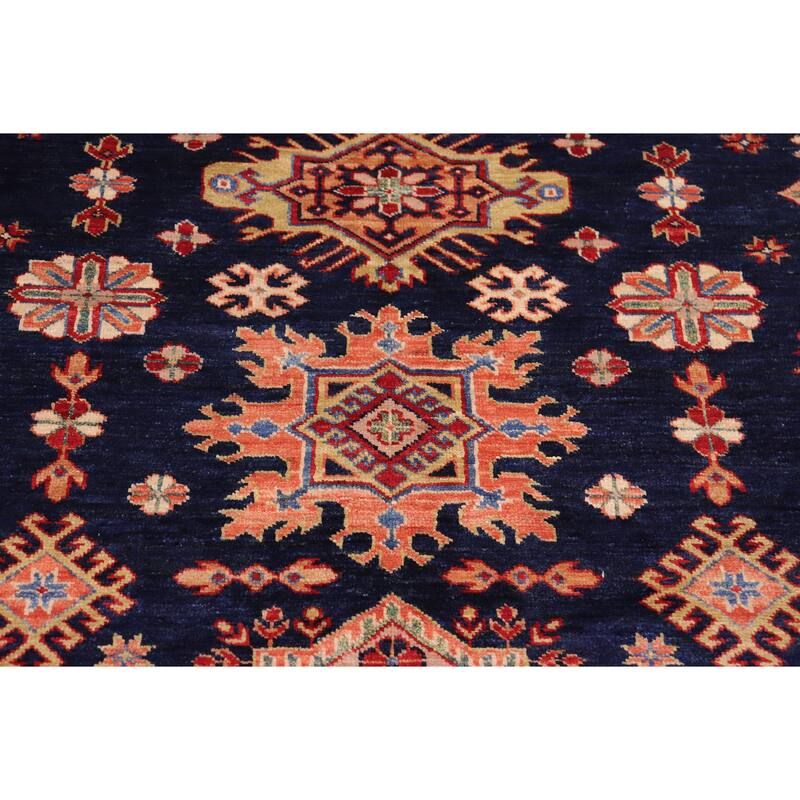 Caucasian Super Kazak Ashanti Blue/Red Hand Knotted Wool Rug - 8'2'' x 10'4''