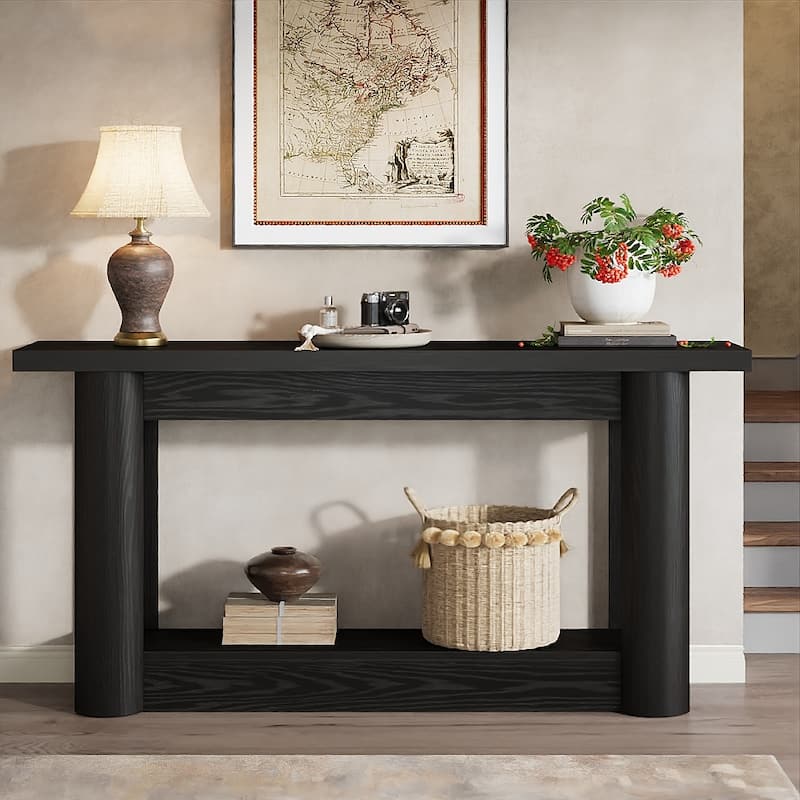 63 Inch Entryway Console Table, 2-Tier Sofa Table Behind the Couch