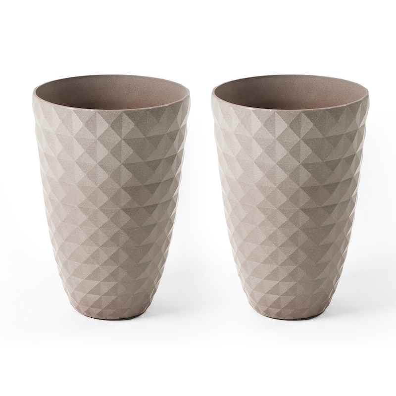 Glitzhome 19.75" H Eco-Friendly Oversized Faux Ceramic Diamond Textured Tall Planter Porch Flowerpot (Set of 2) - 19.75"H-Sand Beige