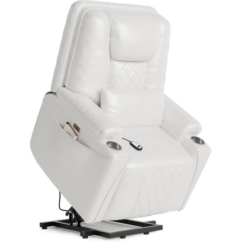 Power Lift Recliner Chair Sofa, PU Leather Reclining with Charging Ports, Cup Holders