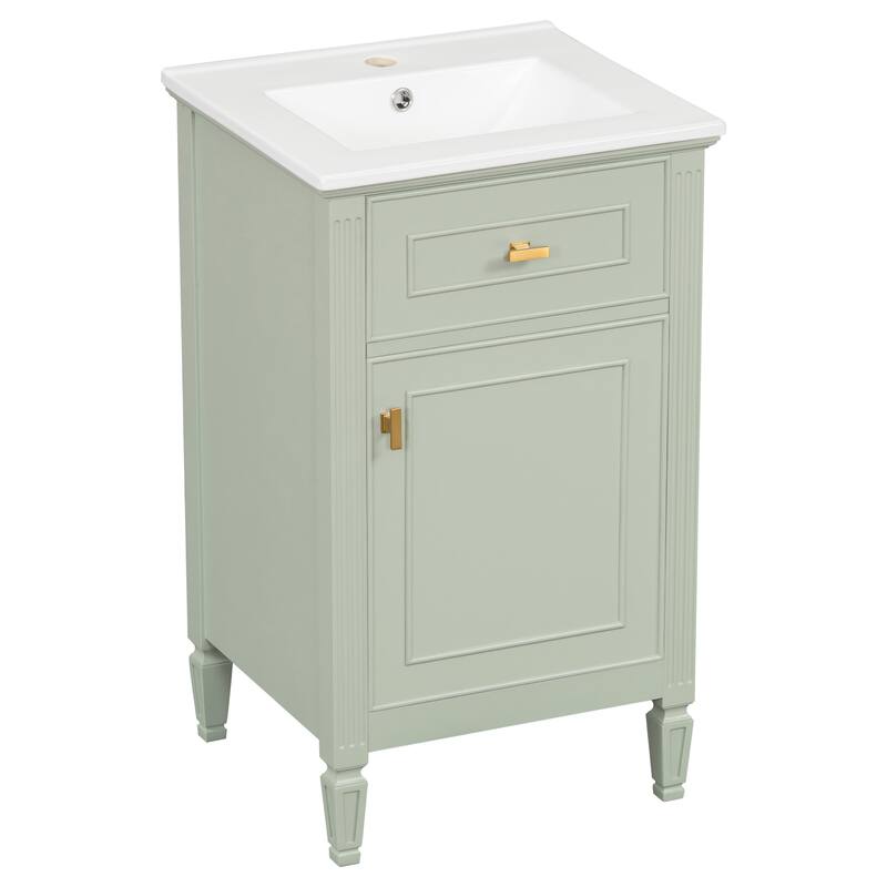 20-Inch Bathroom Vanity With Sink, Solid Wood Legs, Adjustable Shelf, Tilt-Out Drawer, Modern Freestanding Cabinet