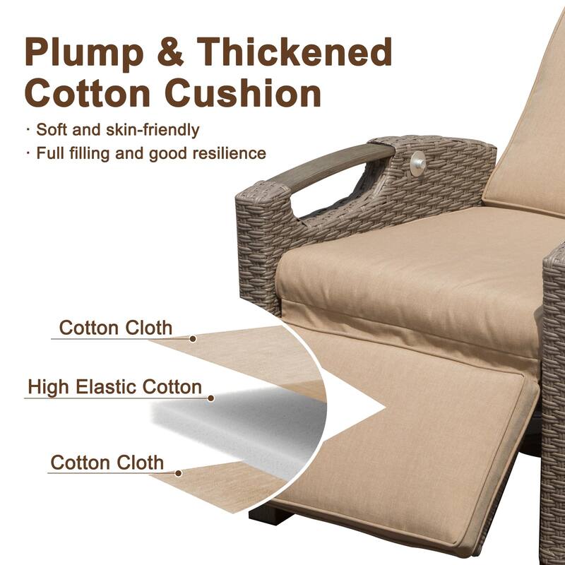 Woven Wicker Outdoor Recliner Chair, Thick Cushions Reclining Lounge Chair