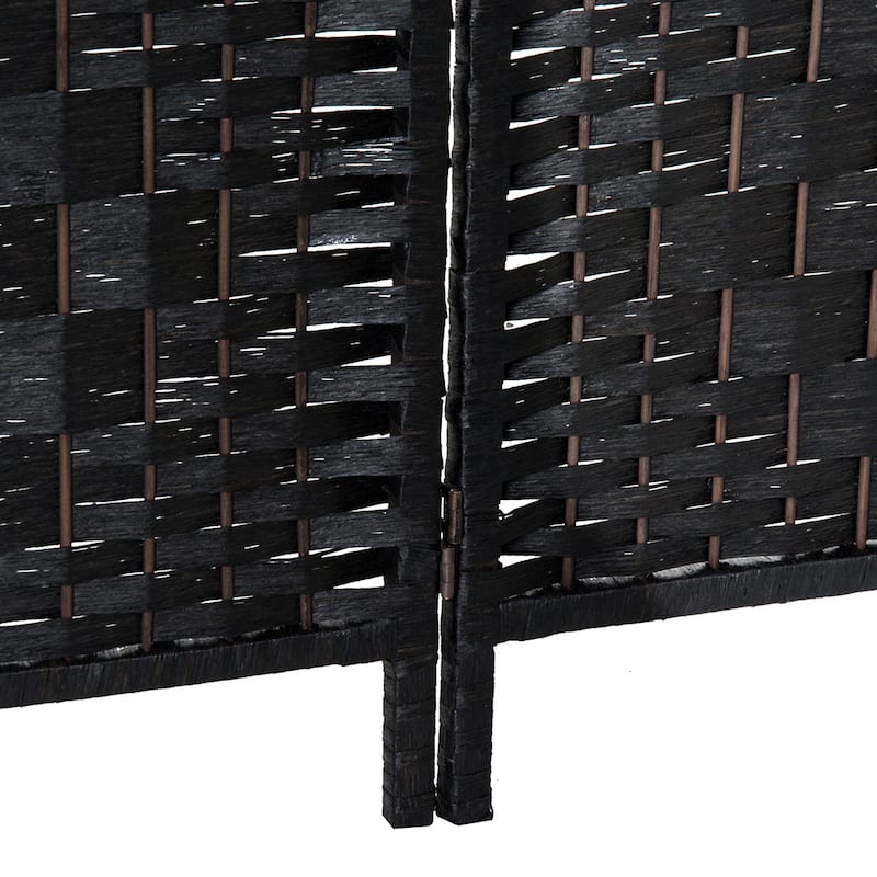 HomCom 6' Tall Wicker Weave Four Panel Room Divider Privacy Screen - Black Wood