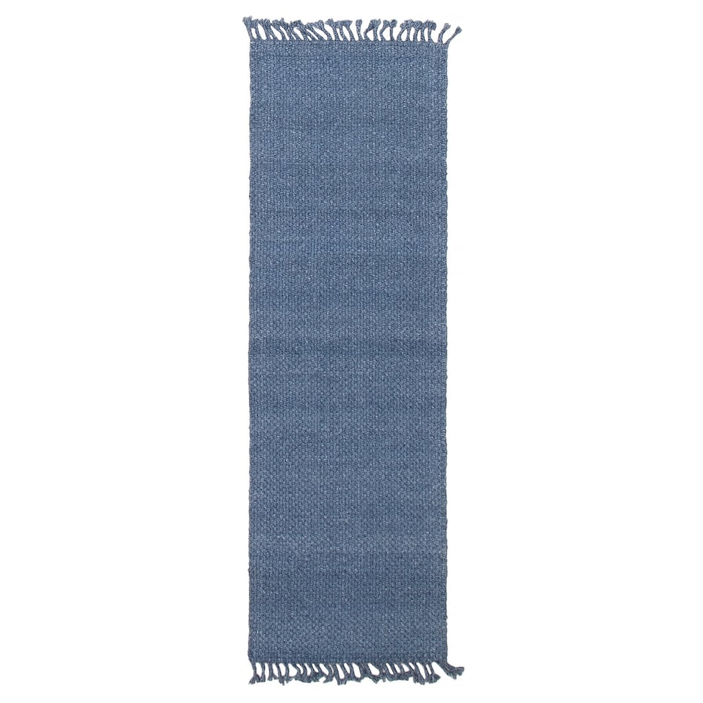 ECARPETGALLERY Braid weave Sienna Blue Wool Rug - 2'5 x 7'7
