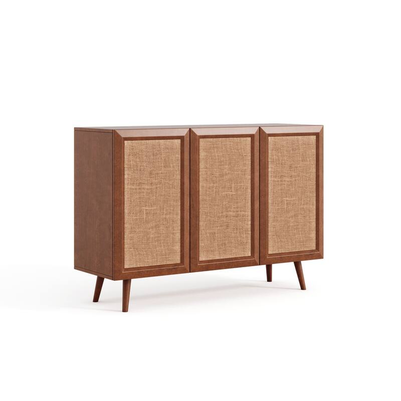 Boho Rattan Buffet Cabinet Sideboard, Wood Kitchen Storage Cabinet Accent Cabinet Media Console Table for Living Dining Room