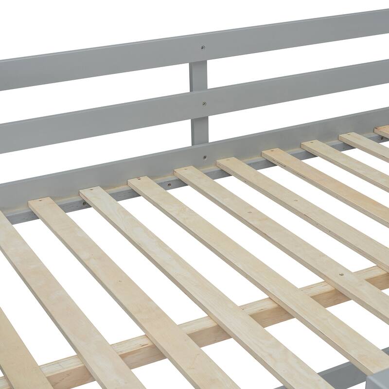 Full Over Full Bunk Bed with Ladder and Gray Solid Wood, 300lb Capacity, Space-Saving Design