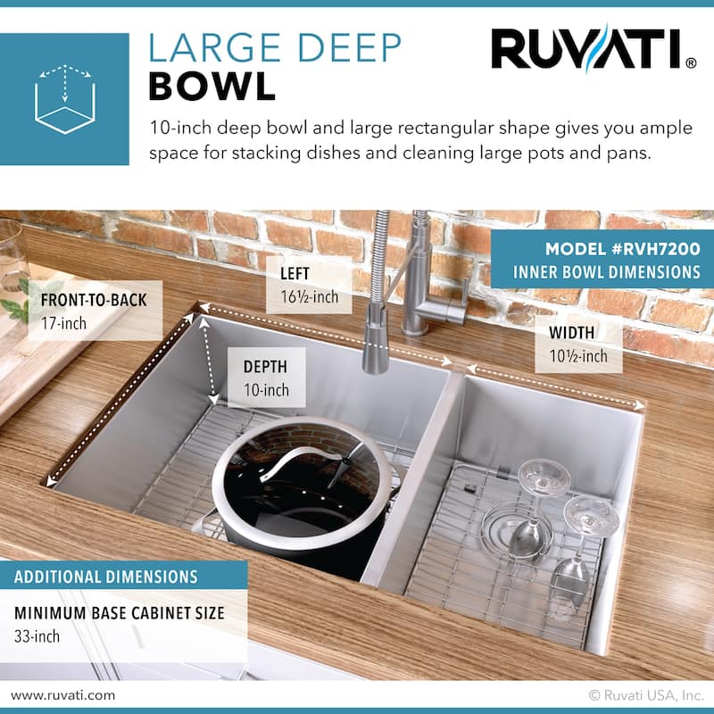 Ruvati 29-inch Undermount 60/40 Double Bowl Zero Radius 16 Gauge Stainless Steel Kitchen Sink - RVH7200