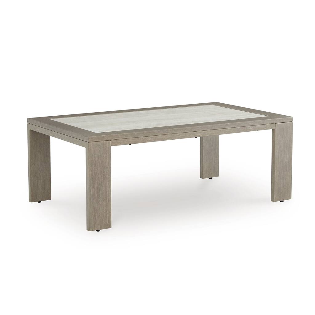 Isle Outdoor Cocktail Coffee Table, Woodlike Gray Brown Metal, 48 Inch