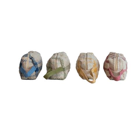 Quilted Jute Plaid Zip Pouches with Handles - 7.5"L x 3.0"W x 7.5"H
