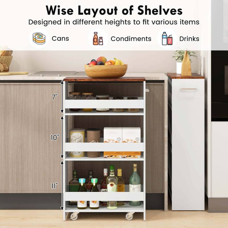 4-Tier Side Out Shelving Unit Slim Storage Rolling Cart w/ Handle