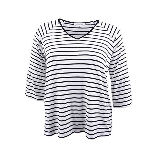 Shop Calvin Klein Women S Plus Size Striped Flare Sleeve Top