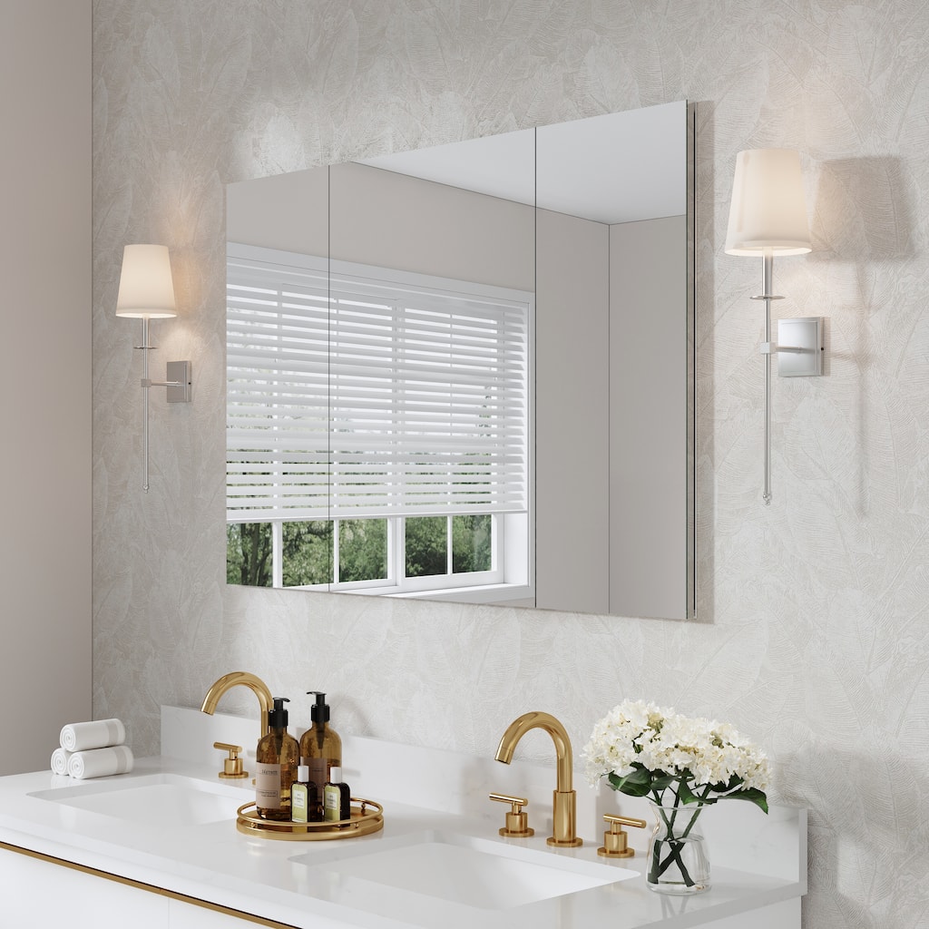 44"W X 30'H Bathroom Recessed or Surface Wall Mount Medicine Cabinet With Adjustable Glass Shelves