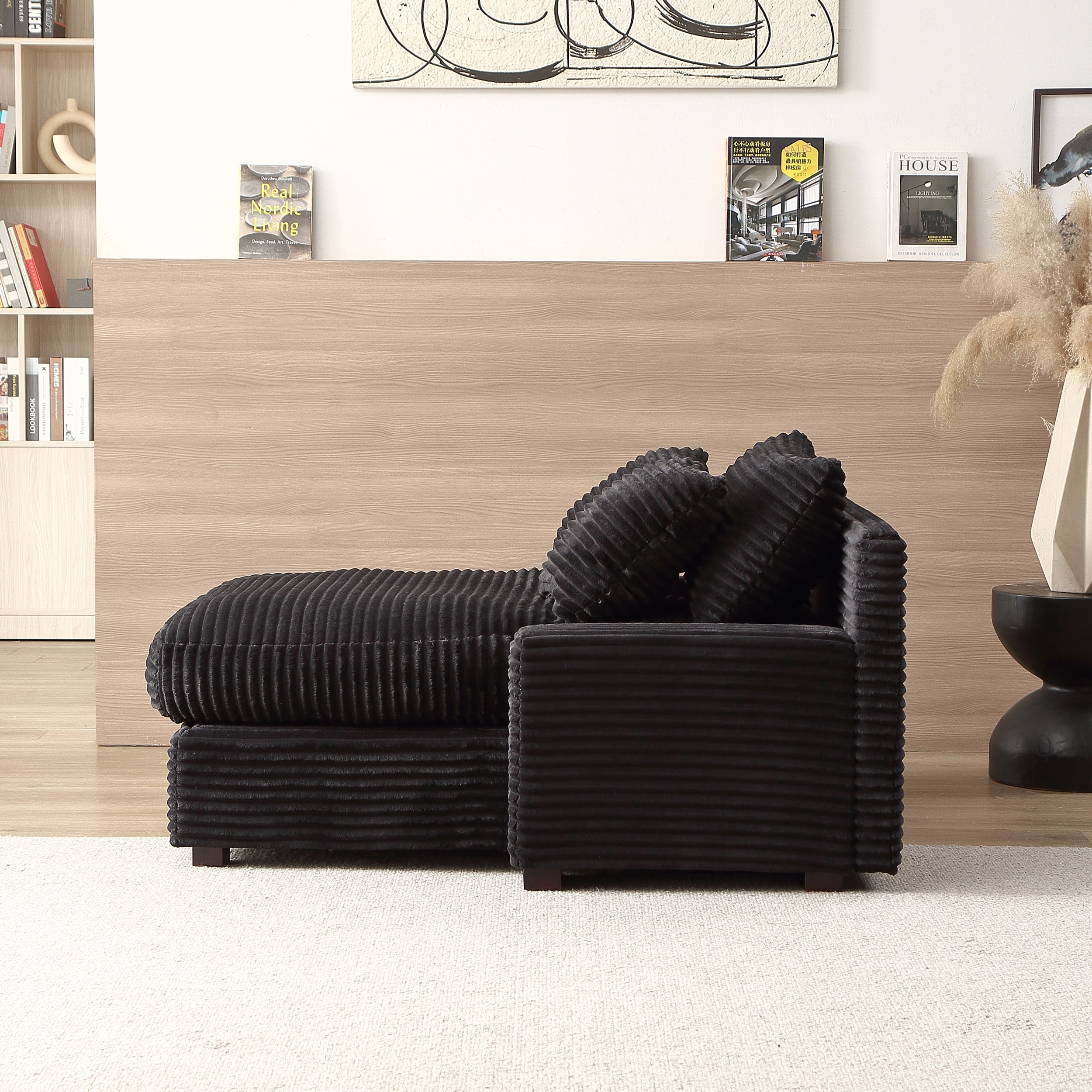 Single Chaise Lounge Sofa Corduroy Daybed Black Reading Chair 1 pcs Bed Bath Beyond 40599484