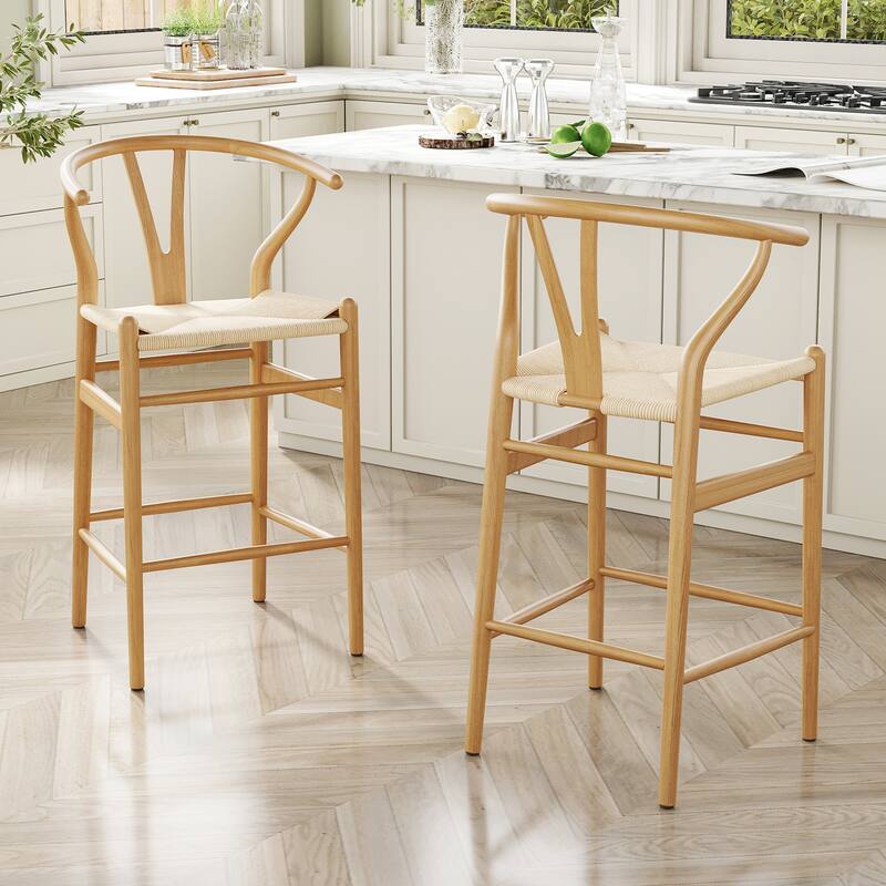 Weave Counter Height Bar Stools, Fully Assembled Rattan Bar Chairs for Kitchen Island,1pc
