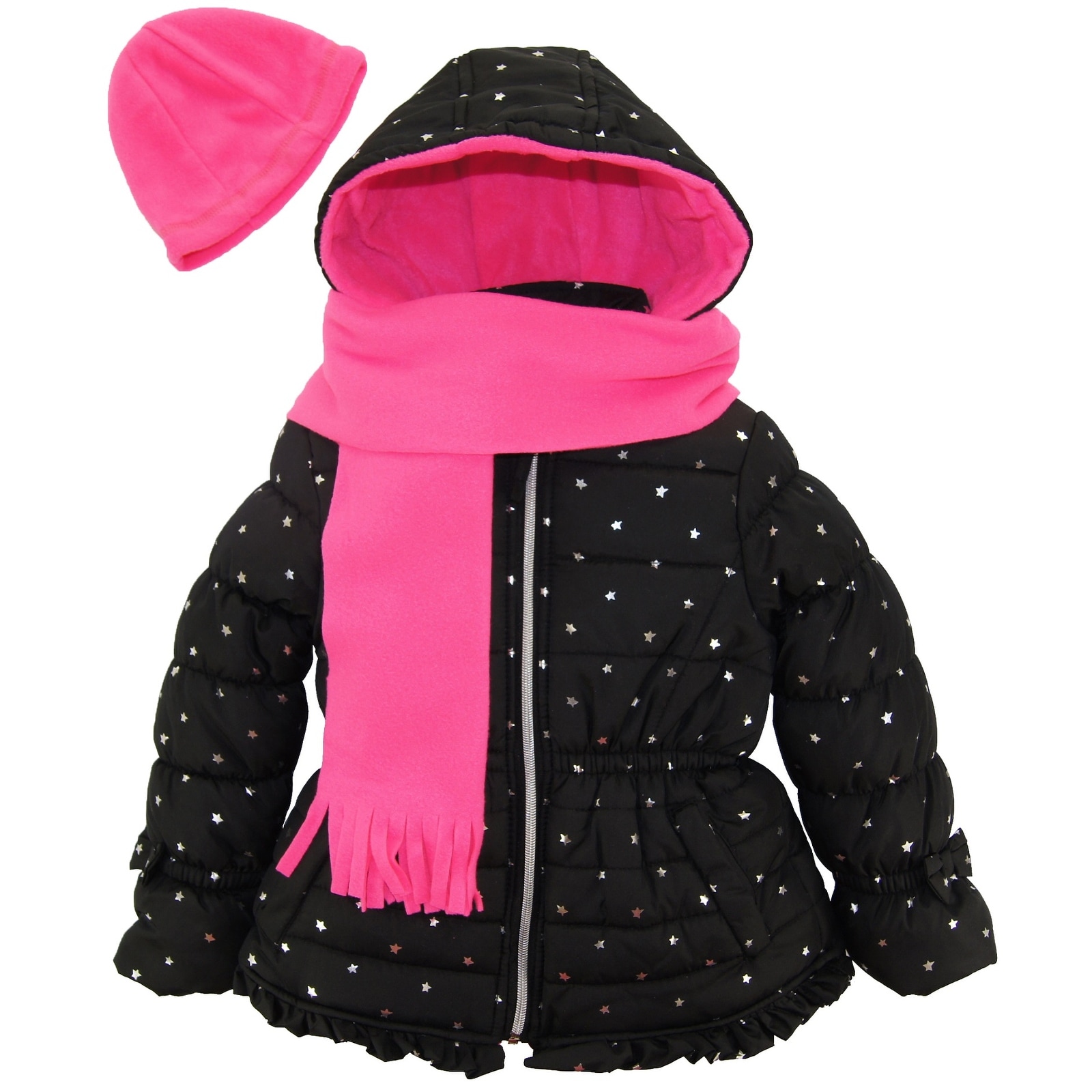 Pink Platinum Girls Foil Star Long Puffer