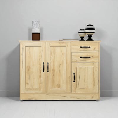 Modern Wooden Buffet Sideboard with 2 Doors, 2 Drawers, and Movable Shelves, 43.3 Inch Storage Console for Dining Room