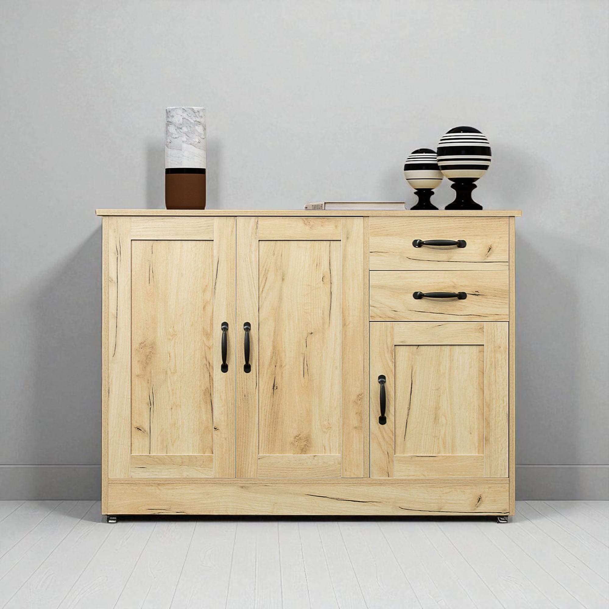 Modern Wooden Buffet Sideboard with 2 Doors, 2 Drawers, and Movable Shelves, 43.3 Inch Storage Console for Dining Room