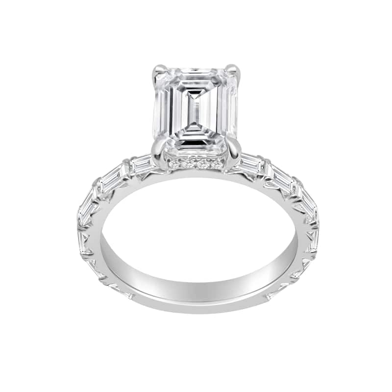 Auriya 14k Gold Lab Grown Emerald Cut Diamond Engagement Ring with Baguette Band 4.48 ct. tw. (F-G, VS) - 4.5 - White