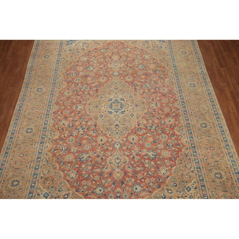 Hand Knotted Oriental 100% Wool Carpet Traditional Floral Oranges & Rust Mashad Area Rug - 14' 0'' X 9' 6''