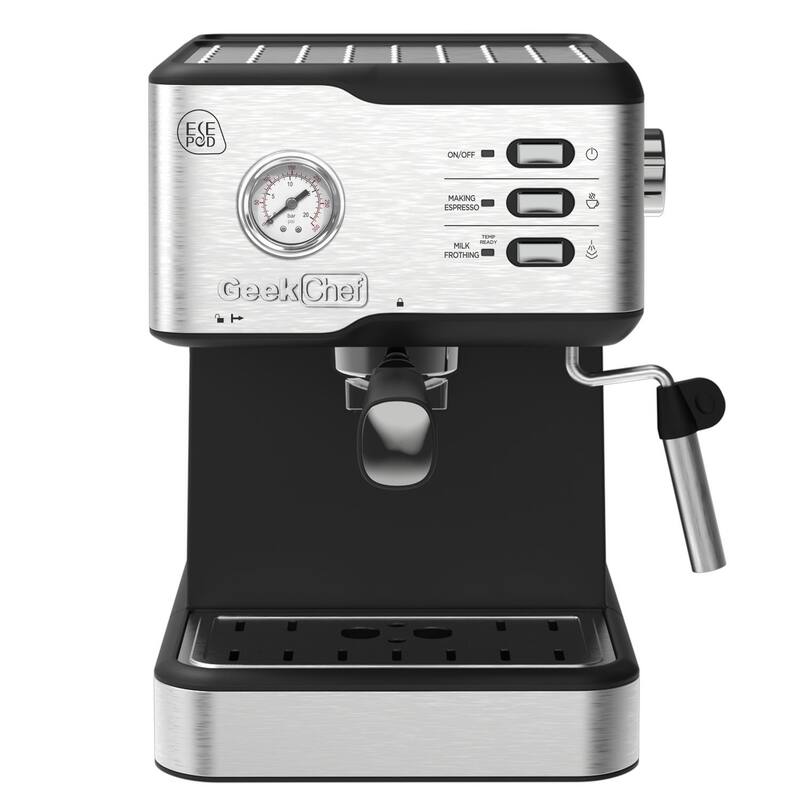 20 Cup Stainless Steel Semi-Automatic Espresso Machine with Pressure Gauge and Milk Frother Steam Wand