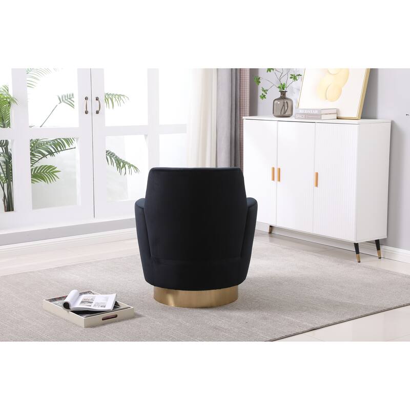 Velvet Swivel Barrel Chair with Gold Base & High-Density Foam
