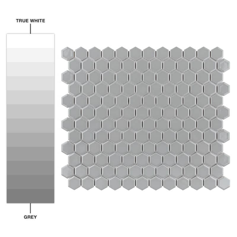 Merola Tile Metro 1" Hex Glossy Light Grey 10-1/4" x 11-7/8" Porcelain Mosaic Floor and Wall Tile