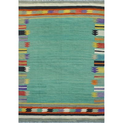 Modern Flatweave Raja Green/Black Rug - 5'9" x 7'11"
