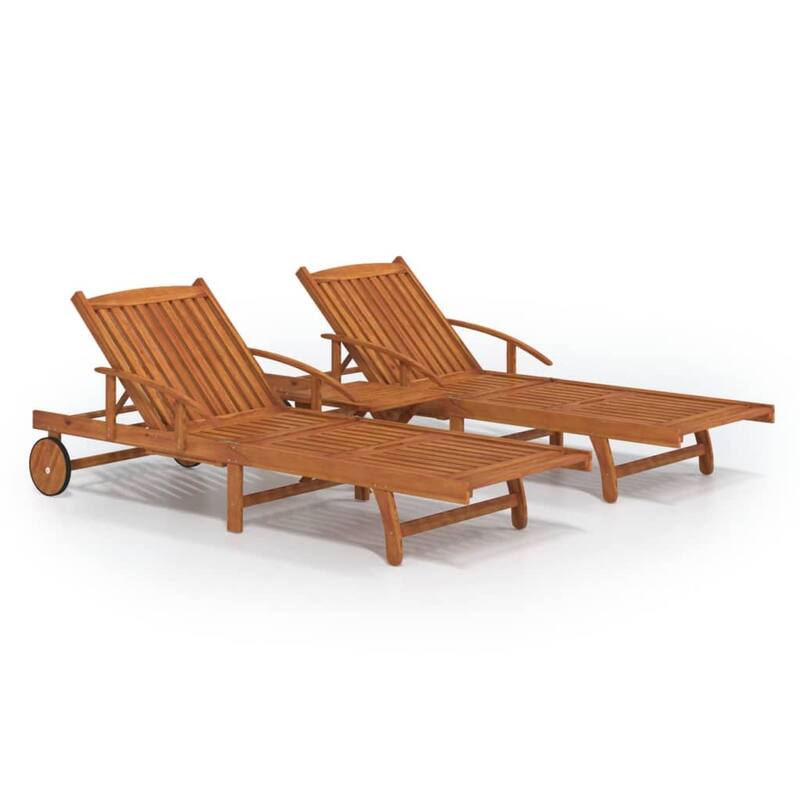 vidaXL 2 Piece Sunlounger Set with Table Solid Wood Acacia - 78.7" x 26.8" x 11.8"/24.4"/30.3"/33.5"