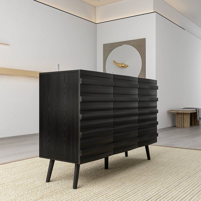 Contemporary Buffet Cabinet Side Table Bookshelves Lacquer Carved Door