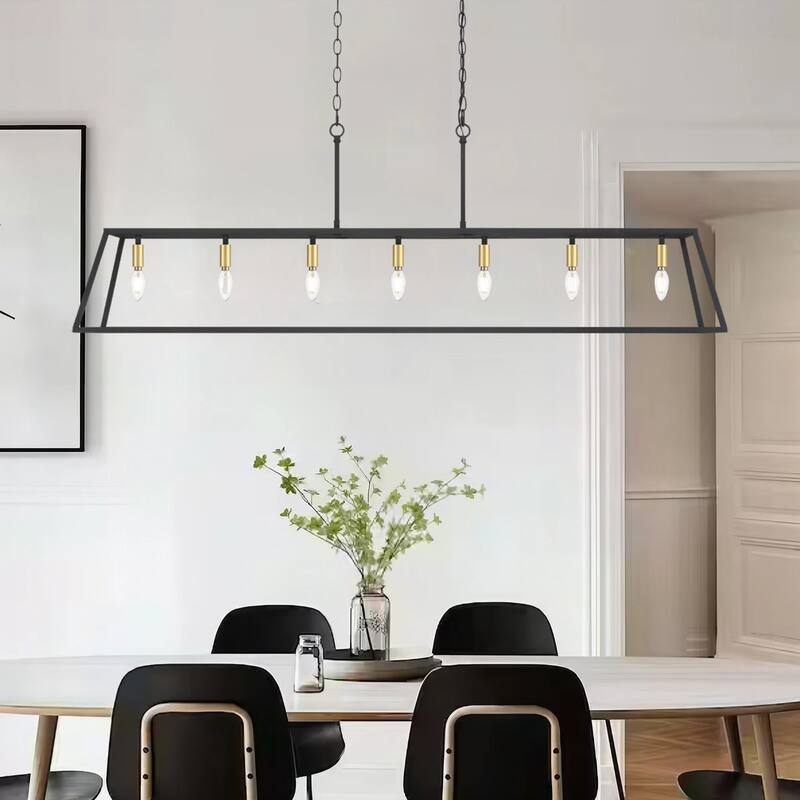 55In Farmhouse Black/ Gold 7-light Linear Dining Chandelier with UL Certified - 55 inches