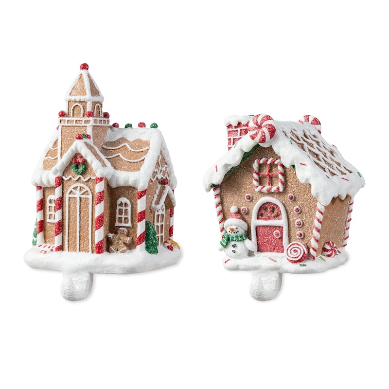 Glitzhome 7.75"H Set of 2 Resin Gingerbread House Stocking Holders
