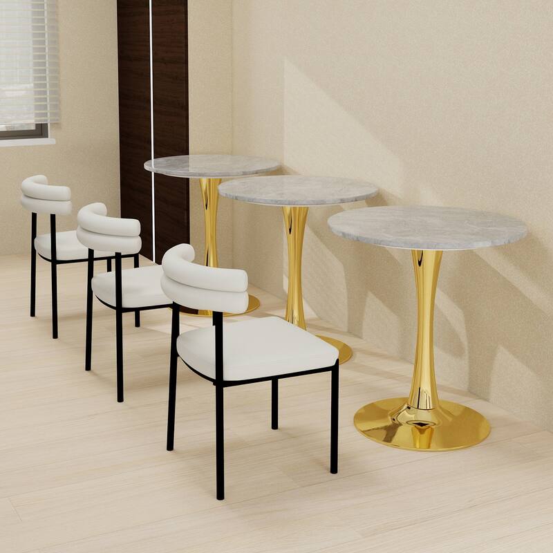 27.6" Mid-Century Modern Style Dining Table, Accommodates 2-4 People, Featuring A Round Light Gray Textured Marble Tabletop