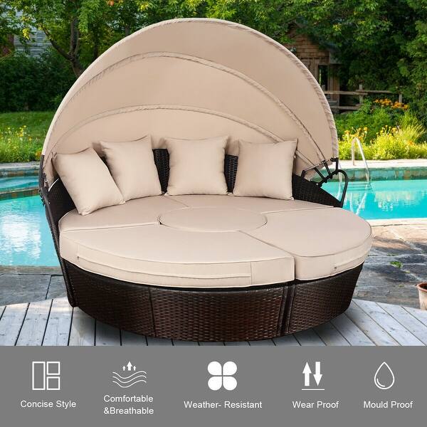 Shop Black Friday Deals On Costway Outdoor Mix Brown Rattan Patio Sofa Furniture Round Retractable Canopy Daybed Overstock 15954913
