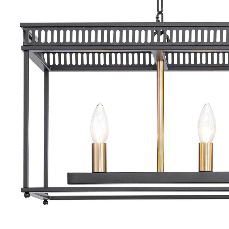 4-Light Black Industrial Rectangular Caged Chandelier Kitchen Island - Dia.29.92-in