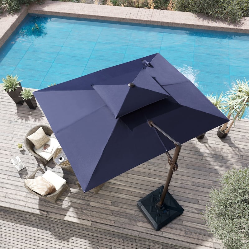11 x 9 ft Outdoor Rectangular Patio Offset Cantilever Umbrella with 360-degree Rotation and 6 Shade Angles