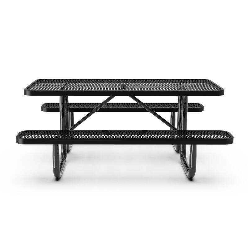 Commercial Grade Expanded Mesh Metal Outdoor Picnic Table with Anchors