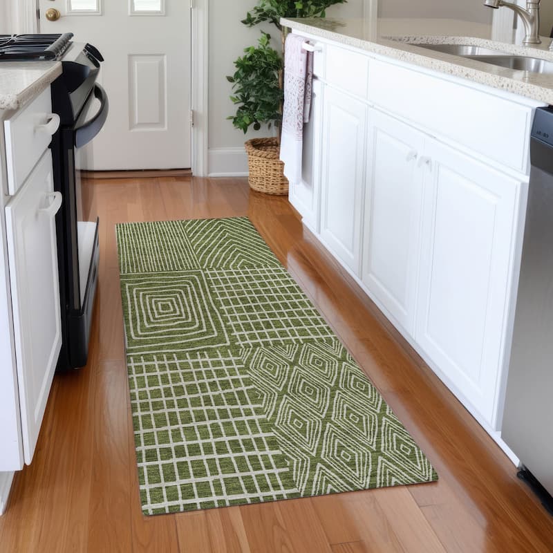 Premium Washable Super Soft Modern Geo Charm Mayfield Rug - Olive - 2'3" x 7'6"