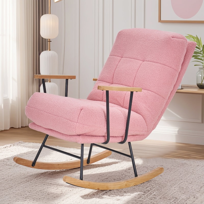 Nursery Rocking Chair Upholstered Modern Rocking chair with Wingback & Armrest Tall Back Accent Glider Rocker Chairs