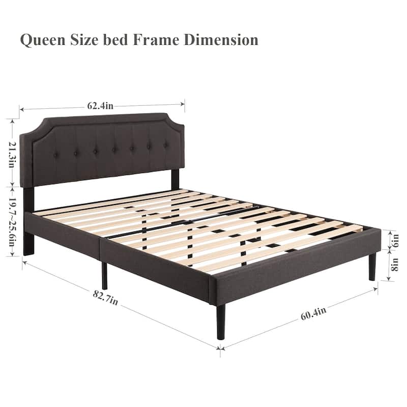 VECELO 3-pieces Height Adjustable Tufted Upholstered Bed Frame and Modern Nightstand Sets