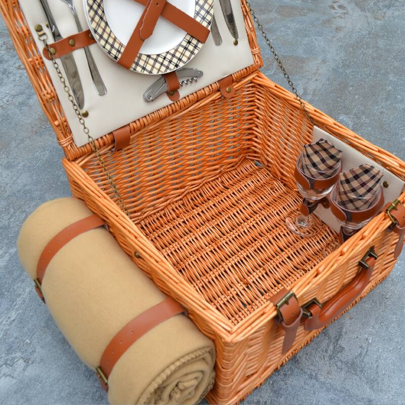 Picnic at Ascot - Willow Basket for Two with Blanket & Coffee Service