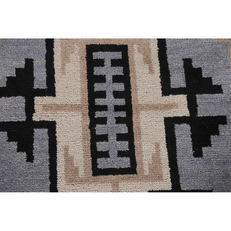 Hand Knotted Oriental 100% Wool Carpet Tribal Navy Blue & Blues Area Rug - 5' 10'' X 4' 0''