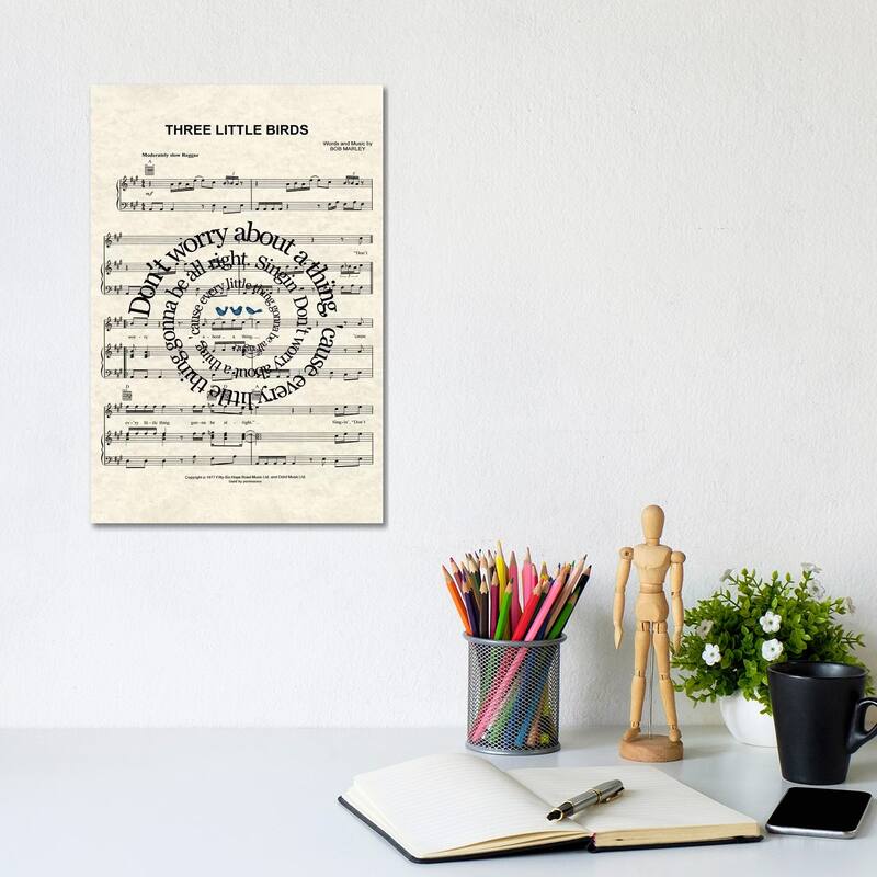 iCanvas "Three Little Birds" by WordsAndMusicArt Canvas Print - 12x8x0.75