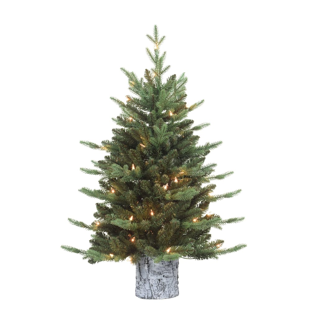 Pre-lit Potted Pine Medium Artificial Christmas Tree - 3’ - Clear Lights - 3 Foot