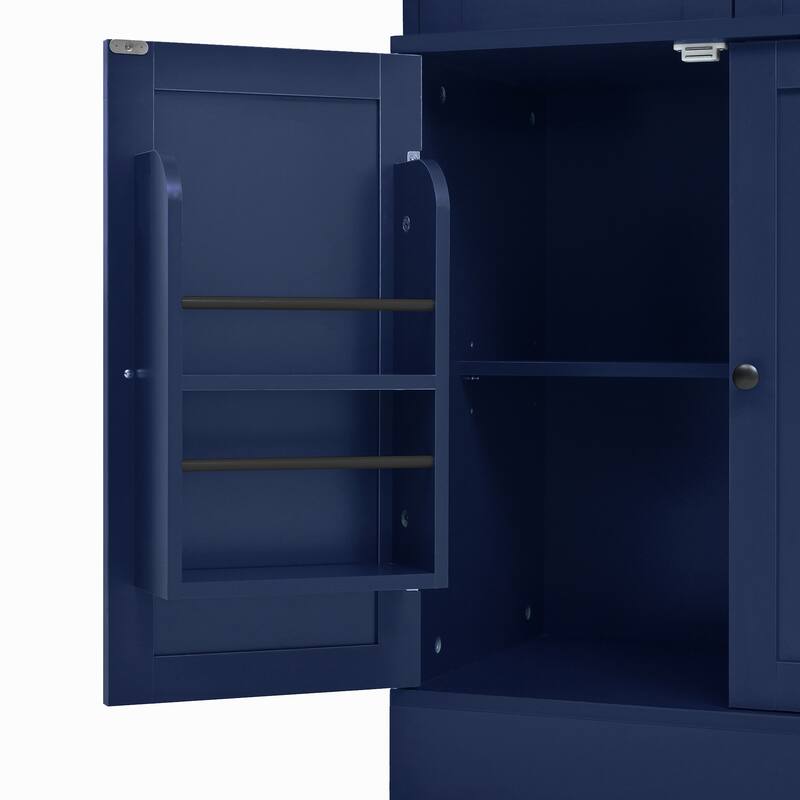 47.2x15.7x75inch Freestanding Buffet with Hutch, Tall Kitchen Pantry Cabinet with 4 Drawers, Door Shelves and Pull-out Trays