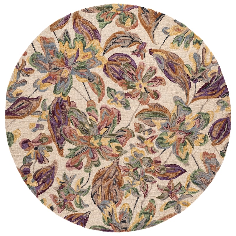 SAFAVIEH Handmade Blossom Clasien French Country Floral Wool Rug - 6' Round - Ivory/Plum