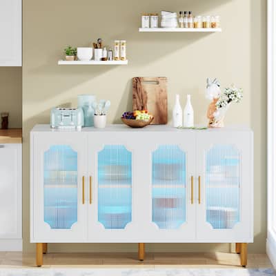55-in Kitchen Sideboard Cabinet with LED Light, Modern Buffet Cabinet ...