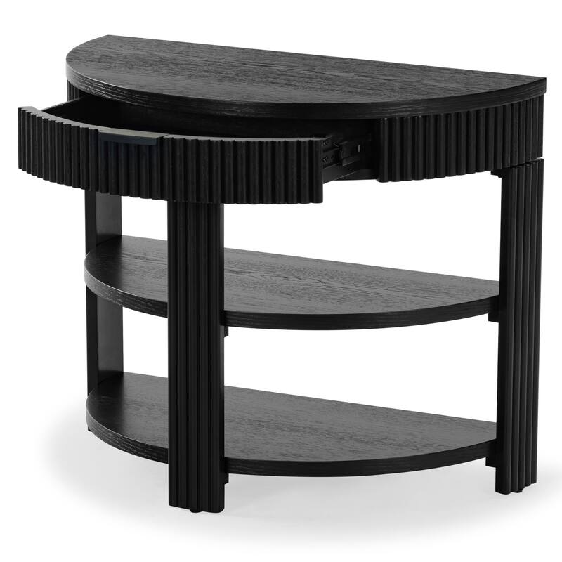 SAFAVIEH Couture Shelbie Reeded 1-Drawer 2-Shelf Half Moon Console Table - 32"W x 16"D x 26"H