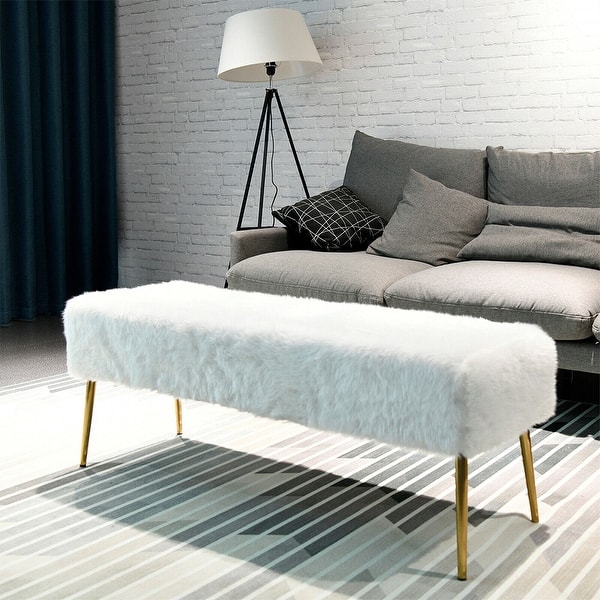 White Faux Fur Bench Modern Long Furry Ottoman Bench for Bedroom Bed Bath & Beyond 39036897