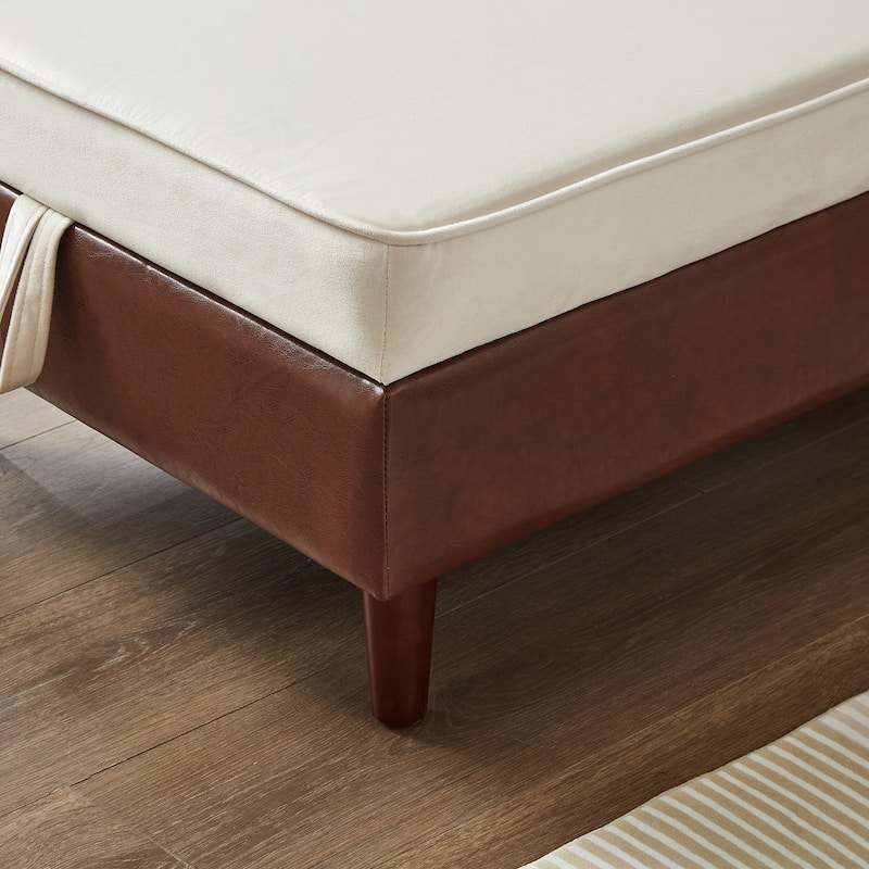 65" Storage Chaise Lounge Sofa with PU and Velvet Upholstery, Modern Sleeper Sofa with Hidden Storage